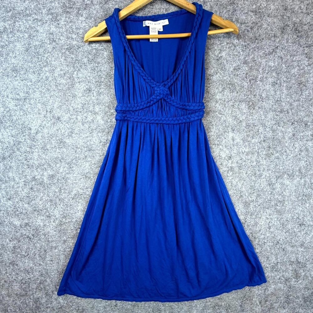 Max Studio Dress Womens XS Blue Braided Empire Waist Y2K Minimalist Sleek Party